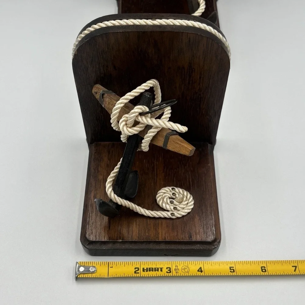 Vintage Nautical Theme‎ Bookends Wood & Rope with Cast Iron Anchors
